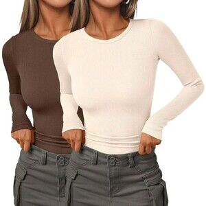 Set Of 2 - Shirts / Tops Women's Casual Long Sleeve Crew Neck Slim Fit Medium